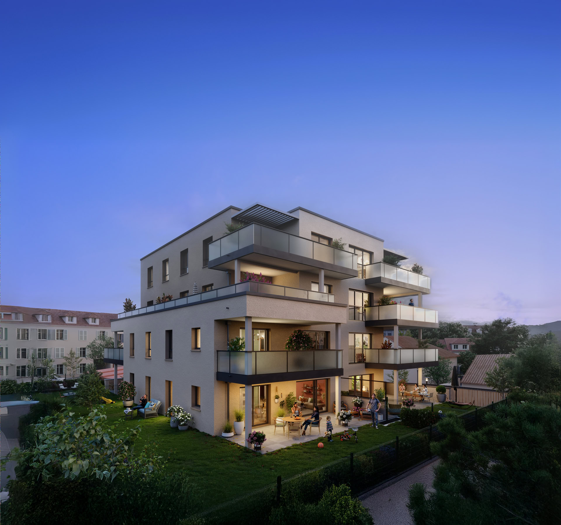 Jardin des verriers - Sablon - Perspective extérieure de nuit